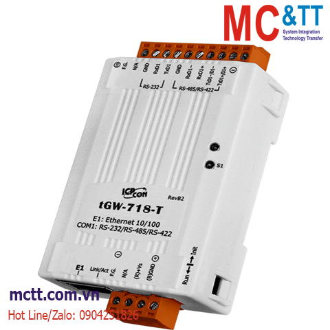 Bộ chuyển đổi Modbus Gateway 1 cổng RS-232/422/485 sang Ethernet ICP DAS tGW-718-T CR