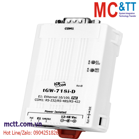 Bộ chuyển đổi Modbus Gateway 1 cổng RS-232/422/485 sang Ethernet ICP DAS tGW-718i-D CR