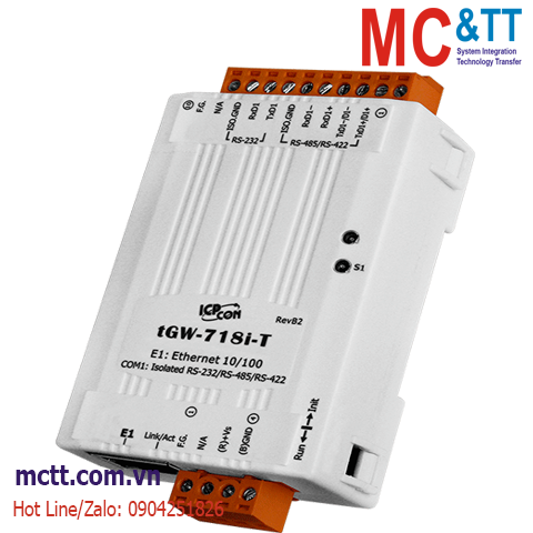 Bộ chuyển đổi Modbus Gateway 1 cổng RS-232/422/485 sang Ethernet ICP DAS tGW-718i-T CR
