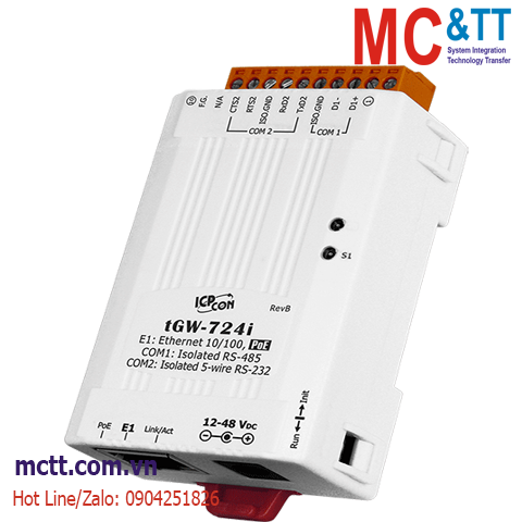 Bộ chuyển đổi Modbus Gateway 1 cổng RS-232 + 1 cổng RS-485 sang Ethernet ICP DAS tGW-724i CR
