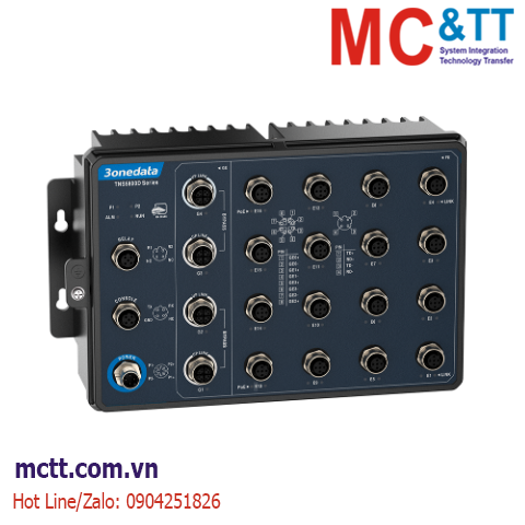 Switch công nghiệp Layer 3 EN50155 quản lý 16 cổng Gigabit PoE M12 + 4 cổng Gigabit Bypass M12 3onedata TNS5800D-16GP4GT-P110