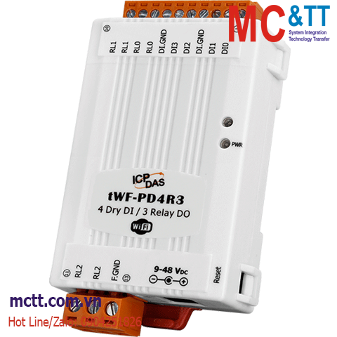 Module Wi-Fi Modbus TCP 4 kênh DI + 3 kênh Power Relay ICP DAS tWF-PD4R3 CR