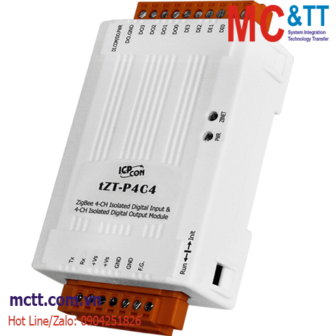 Module Zigbee Modbus RTU 4 kênh DI + 4 kênh DO ICP DAS tZT-P4C4 CR