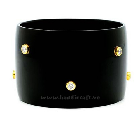 Black horn bangle bracelet with precious stone