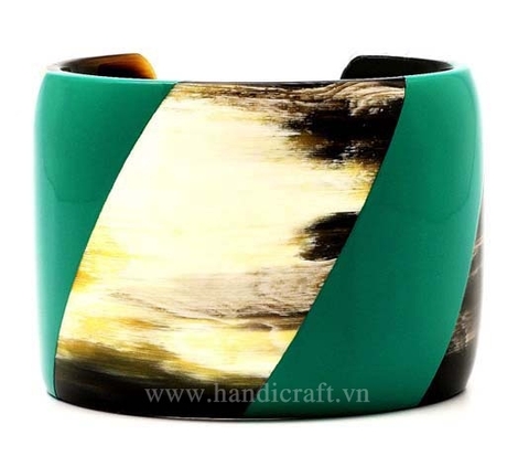 Horn cuff bracelet with green lacquer