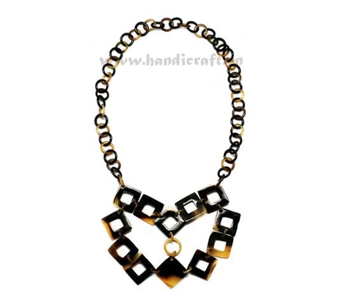 Small round link & square horn necklace