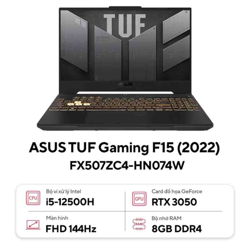 Laptop Asus TUF Gaming F15 FX507ZC4-HN074W (Intel Core i5-12500H | RTX 3050 4GB |8GB | 512GB |  15.6 inch FHD 144Hz | Win 11 | Xám)
