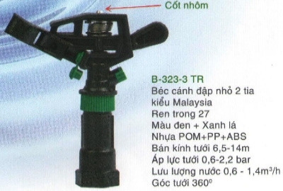Béc tưới BB 323-3 TR cánh đập 2 tia RT27