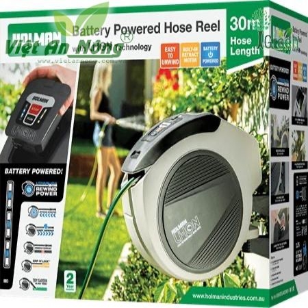 Ống cuộn tưới cây thu dây tự động 30m bằng Pin – Úc