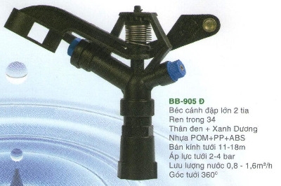 Béc tưới BB 905 Đ cánh đập 2 tia RT34