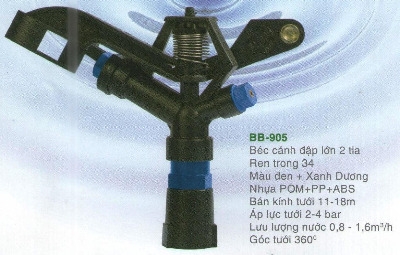 Béc tưới BB 905 cánh đập 2 tia RT34