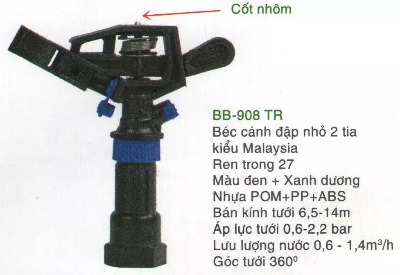 Béc tưới BB 908 TR cánh đập 2 tia RT27