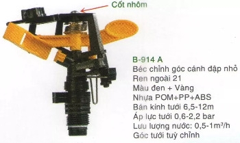 Béc tưới chỉnh góc BB914 A 1 tia RN21