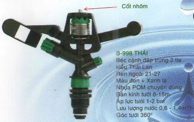 Béc tưới BB 998 Thái cánh đập 2 tia RN21/27