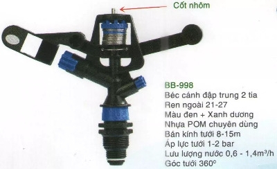 Béc tưới BB 998 cánh đập 2 tia RN21/27