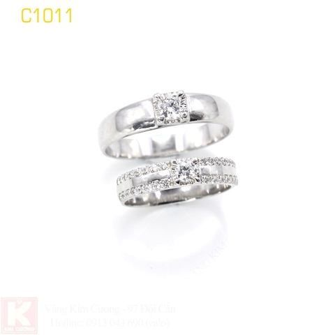 Nhẫn cưới vàng trắng 18k italy C1011