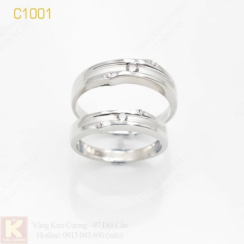 Nhẫn cưới vàng trắng italy 18k C1001