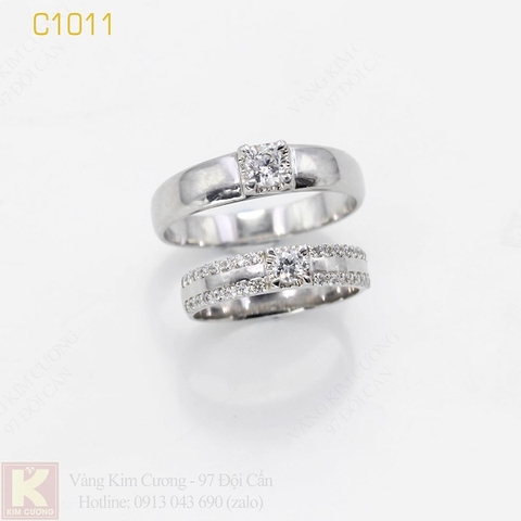 Nhẫn cưới vàng trắng italy 18k C1011