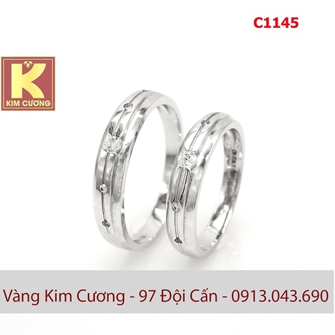 Nhẫn cưới vàng trắng italy 18k C1145