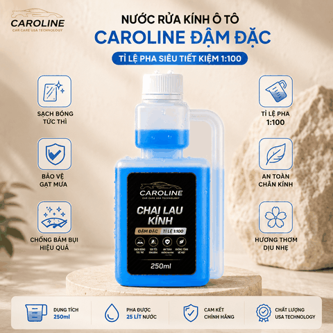 Nước Rửa Kính Xe Hơi Đậm Đặc CAROLINE 250ml (Tỷ Lệ 1:100) - Lau Kính Chống Bám Bụi Nước