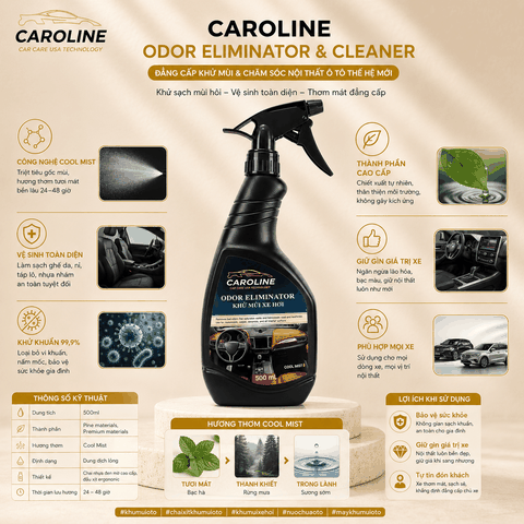 Chai Xịt Khử Mùi Nội Thất Ô Tô CAROLINE 500ml - Vệ Sinh Ghế Da, Trần Xe, Khử Mùi Cool Mist Thơm Mát