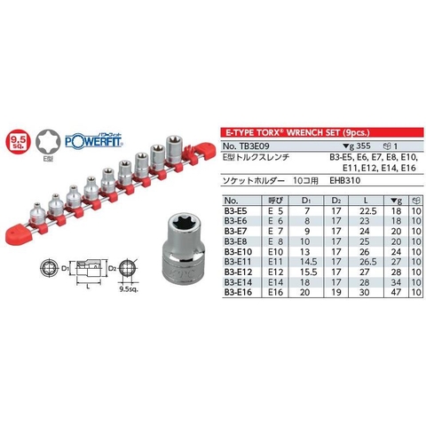 Hoa thị khẩu 3/8" KTC TB3E09