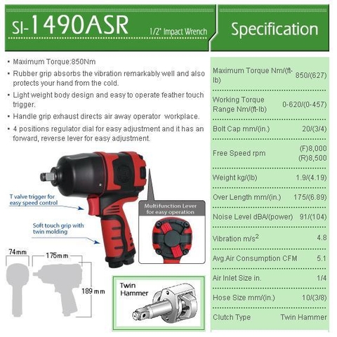 Súng vặn ốc 1/2 inch SI-1490BSR
