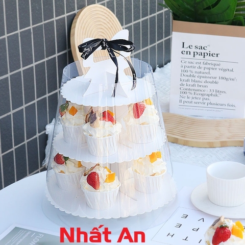 Tháp giấy đựng bánh cupcake màu trắng