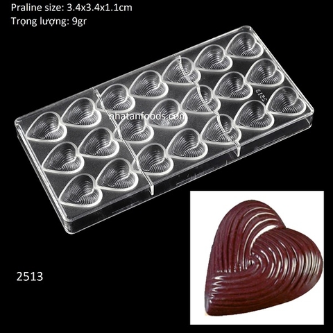 2513 - Khuôn socola bonbon hình tim họa tiết mặt