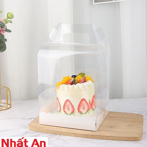 Hộp bánh kem mica quai xách 15cm