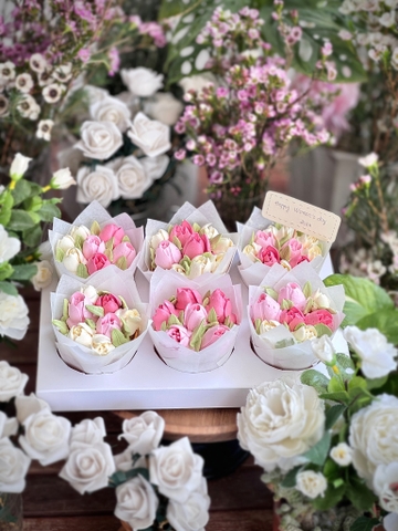 Cup giấy (chén giấy) tulip mây trắng xanh lốc 50 cái