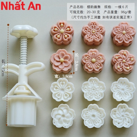 Khuôn Trung Thu 6 mặt hoa anh đào 75gr