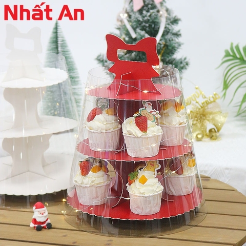 Tháp giấy đựng bánh cupcake màu đỏ