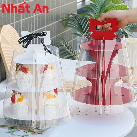 Tháp giấy đựng bánh cupcake màu đỏ