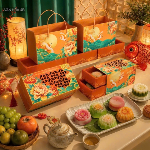 Hộp trung thu vân hoa 2 tầng