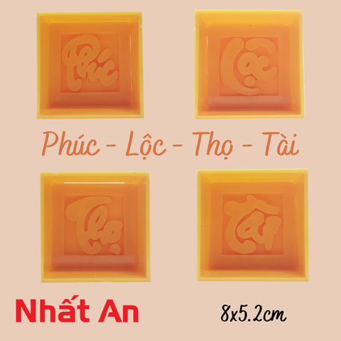 Khuôn nhấn xôi hình vuông 8cm Vĩnh Trường/ Phúc - Lộc - Thọ - Tài