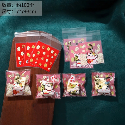 Túi dán 7x7cm Mèo May Mắn - 100 túi
