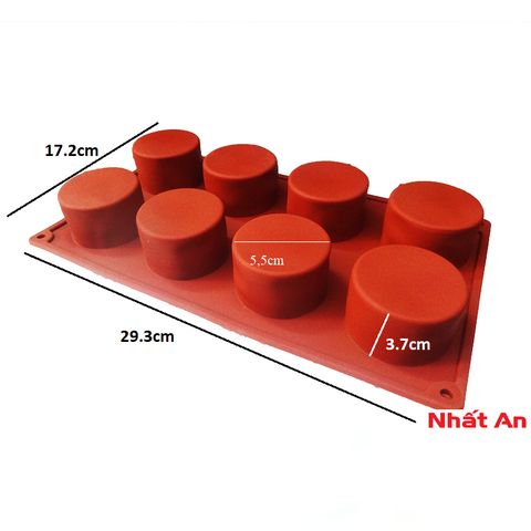 Khuôn silicone 8 hình trụ tròn đường kính 5,5cm, cao 3,7cm