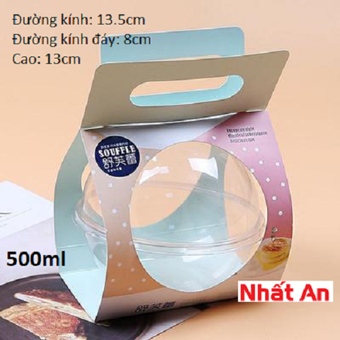 Hộp nhựa trong bánh mouse hình cầu HT171 390ml (Giá đã gồm quai xách giấy)