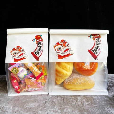 Túi dây gài màu trắng họa tiết múa lân-Size lớn