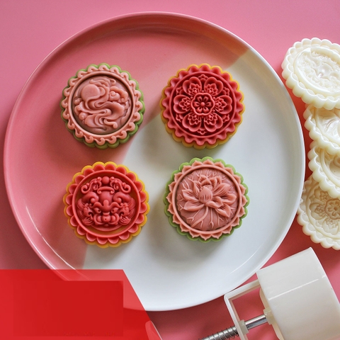 Khuôn Trung Thu 4 mặt Lân Sen 125gr