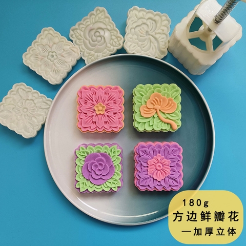 Khuôn trung thu vuông 4 cánh hoa tươi 150gr - 180gr