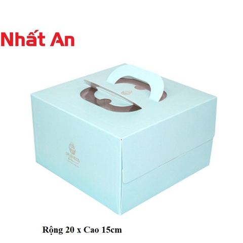 Hộp bánh kem giấy kèm đế 20 x 15cm màu xanh