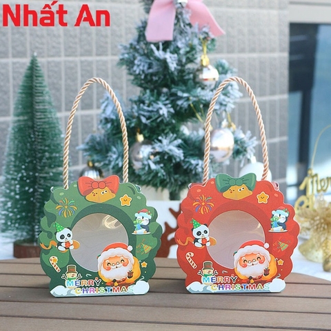Hộp giấy đựng bánh kẹo Noel vòng đỏ
