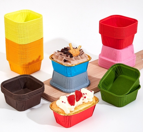 Cup giấy / chén giấy cupcake vuông màu giấy kraft 50 cái