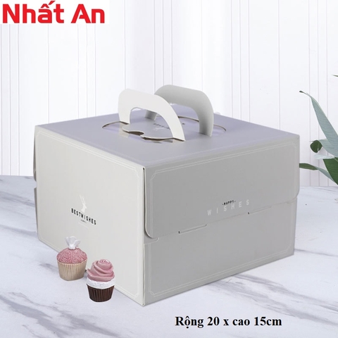 Hộp bánh kem giấy kèm đế 20 x 15cm màu xám