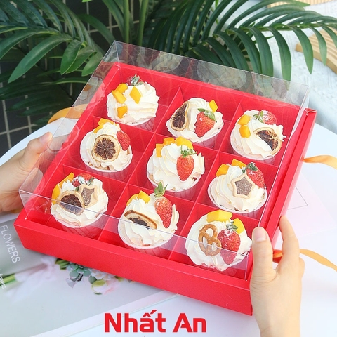 Hộp giấy 9 ngăn đựng bánh màu đỏ