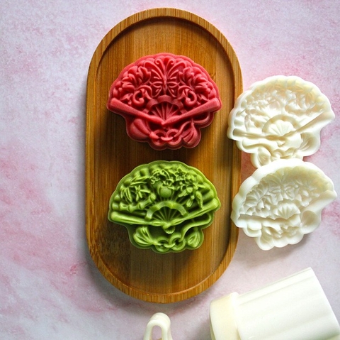 Khuôn trung thu 2 mặt hình quạt quả hồng xiêm 75gr