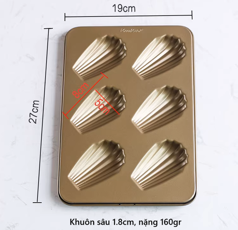 Khuôn 6 bánh madeleine vỏ sò dài