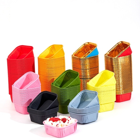 Cup giấy / chén giấy cupcake vuông màu đỏ vàng ánh kim 50 cái